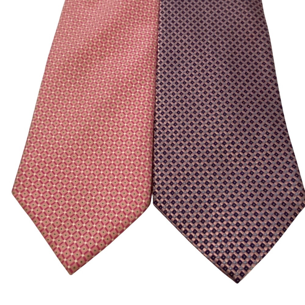 Brooks Brothers 346 Mens Silk Necktie Lot 2 Pink Purple Geometric Pattern Ties